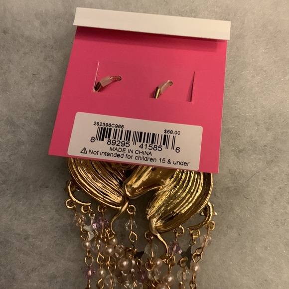 NWT $68 Betsey Johnson Unicorn Fringe Chandelier Earrings - Picture 7 of 7